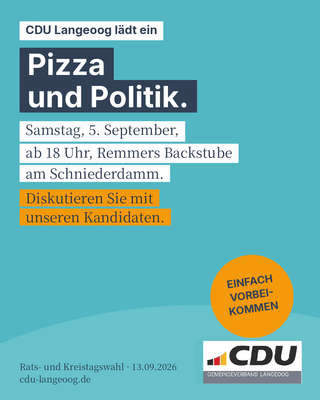 Einladung: Pizza und Politik am 5. September ab 18 Uhr, Remmers Backstube am Schniederdamm